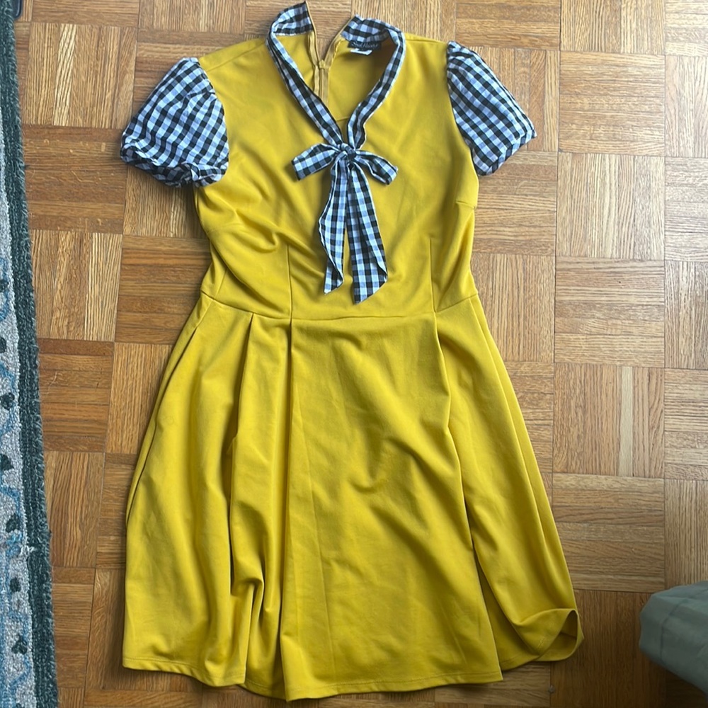 Smak parlour L mustard secretary dress black white unique vintage large